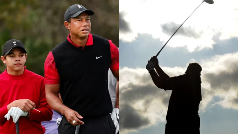 Tiger-Woods and Charlie-Woods and Golfer-Silhouette